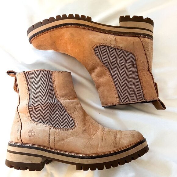 Timberland WOMEN'S COURMAYEUR VALLEY CHELSEA BOOTS taupe nubuck 10 ankle pull on - Picture 5 of 10